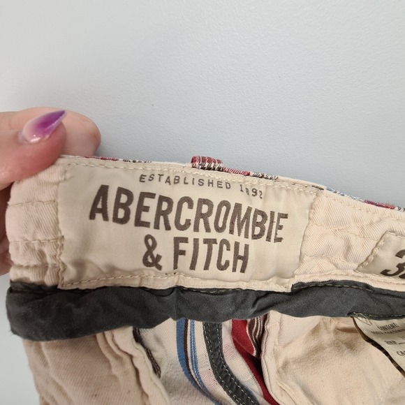Abercrombie & Fitch Cargo Shorts Men 30 Red Plaid Drawstring Button Fly Vintage - Picture 12 of 14